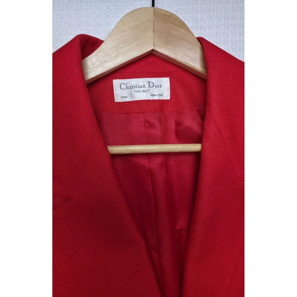 Christian Dior The Suit Women's 12 Red Rayon Blazer Skirt 2Pc Set Vintage